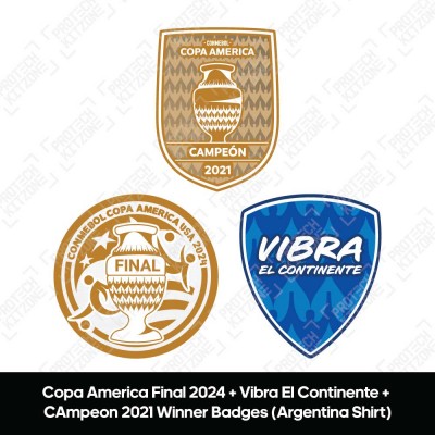 Official Copa America Final 2024 + Vibra El Continente + Copa America 2021 Winner Badges (Argentina)