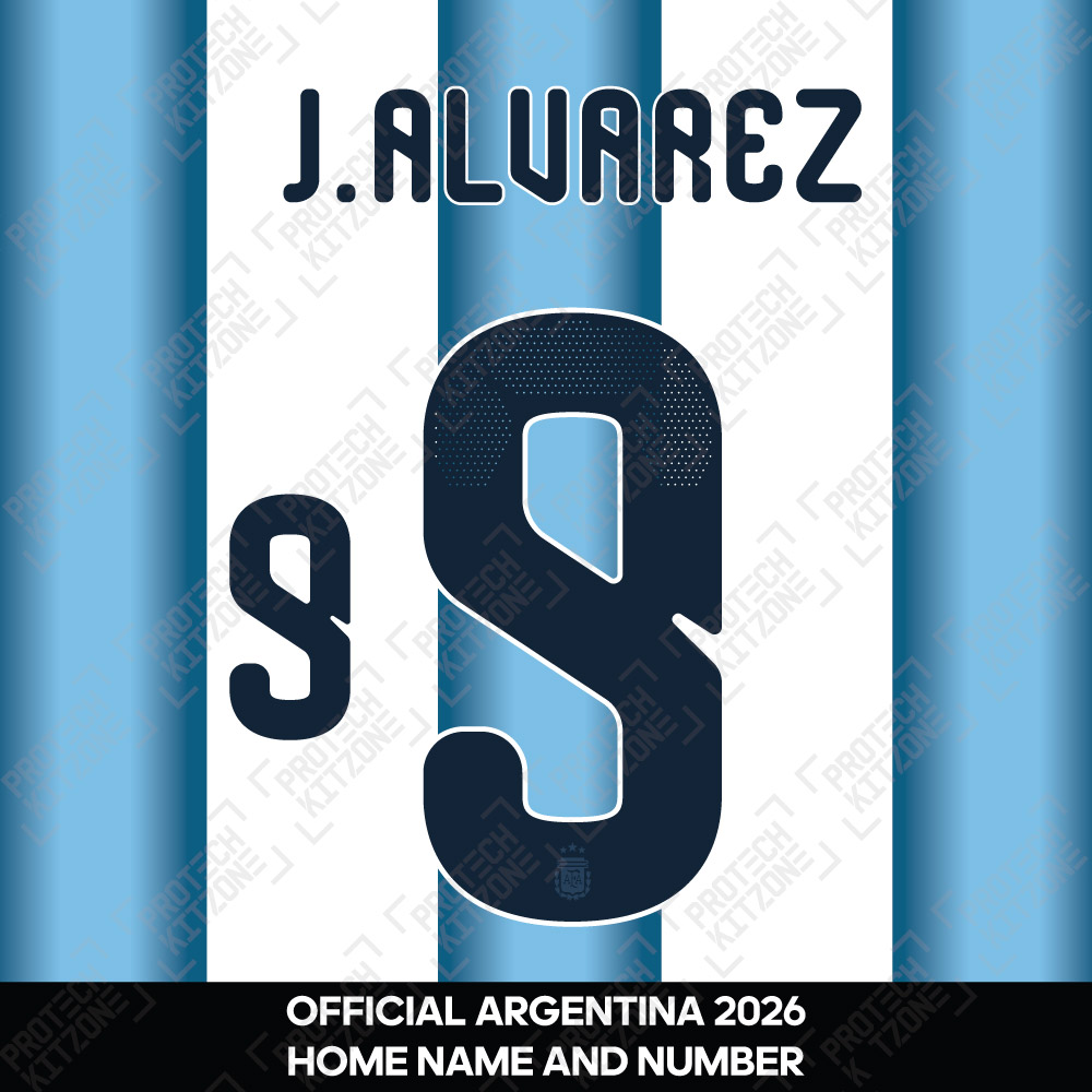 J.Alvarez 9 - Official Argentina 2026 Home Name and Numbering J.Alvarez 9 - Official Argentina 2026 Home Name and Numbering