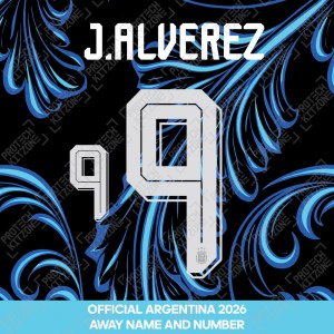 J. Alvarez 9 - Official Argentina 2026 Away Name and Numbering J. Alvarez 9 - Official Argentina 2026 Away Name and Numbering