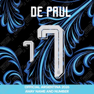 De Paul 7 - Official Argentina 2026 Away Name and Numbering De Paul 7 - Official Argentina 2026 Away Name and Numbering