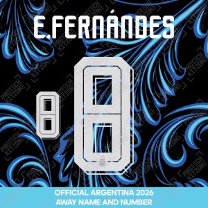 E., Fernandes 8 - Official Argentina 2026 Away Name and Numbering E., Fernandes 8 - Official Argentina 2026 Away Name and Numbering