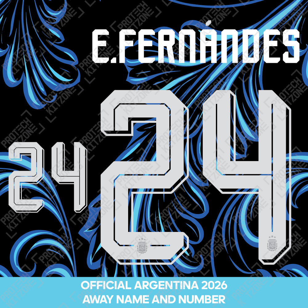 E. Fernandes 24 - Official Argentina 2026 Away Name and Numbering E. Fernandes 24 - Official Argentina 2026 Away Name and Numbering