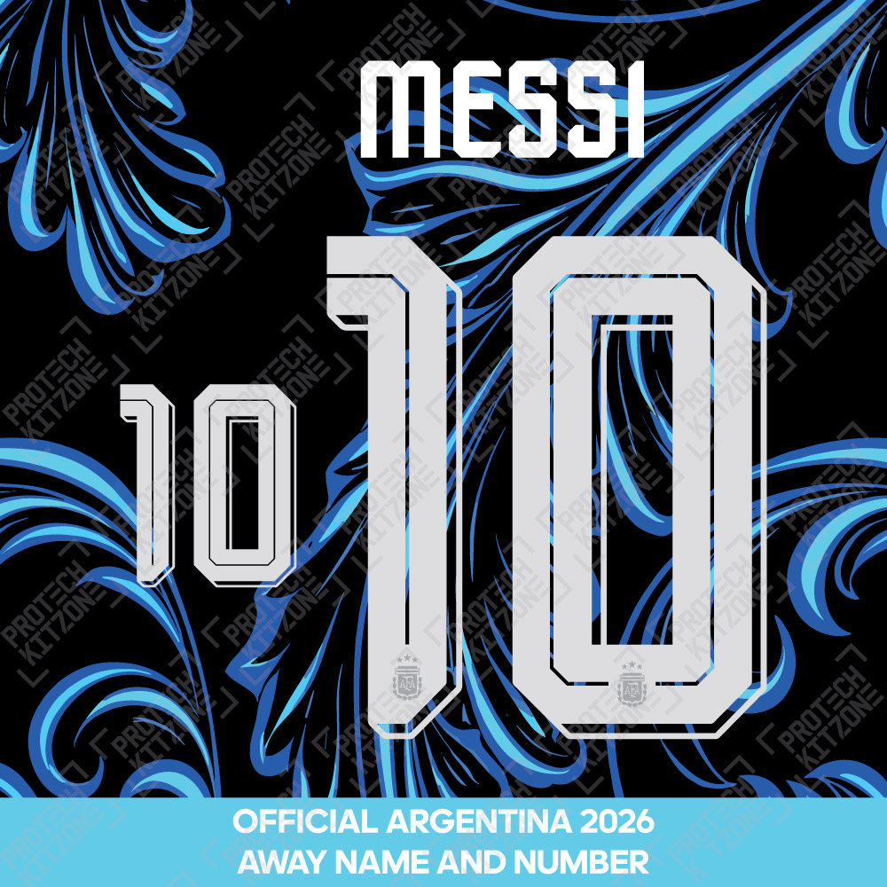 Messi 10 - Official Argentina 2026 Away Name and Numbering (ARG-26-Away-W-Messi 10, 2026 National Team Printing, ) by www.protechkitzone.com Messi 10 - Official Argentina 2026 Away Name and Numbering