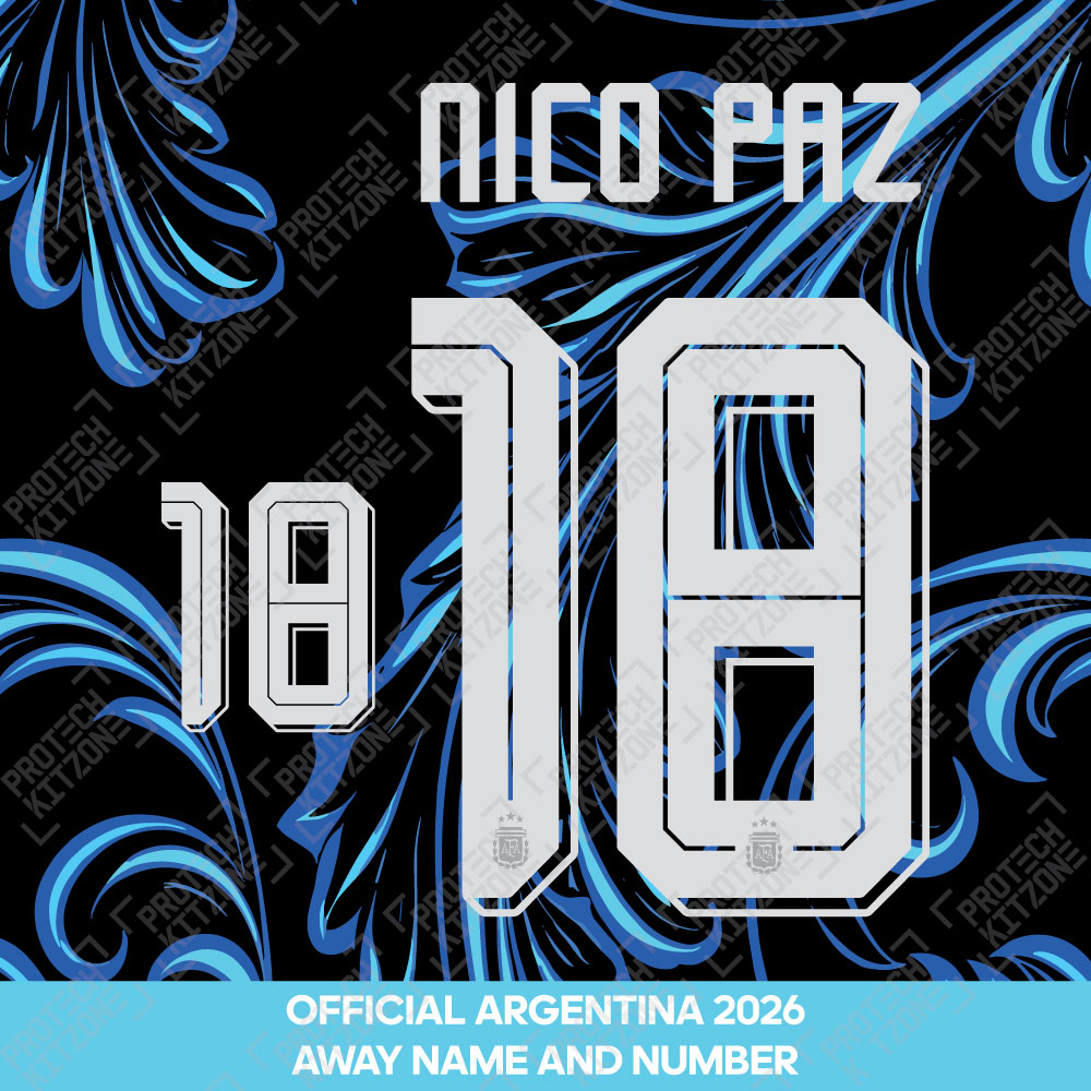 Nico Paz 18 - Official Argentina 2026 Away Name and Numbering Nico Paz 18 - Official Argentina 2026 Away Name and Numbering