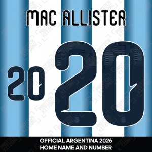 Mac Allister 20 - Official Argentina 2026 Home Name and Numbering 