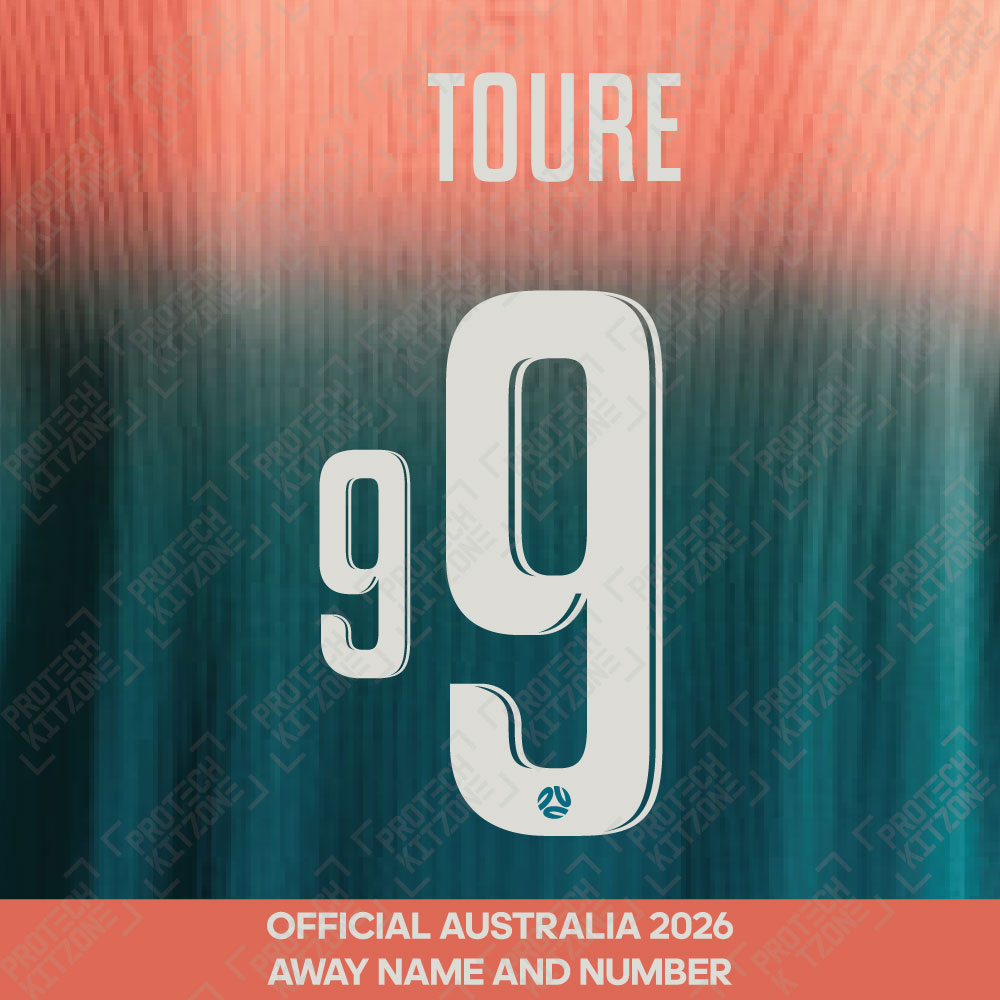 Toure 9 - Official Australia 2026 Away Name and Numbering