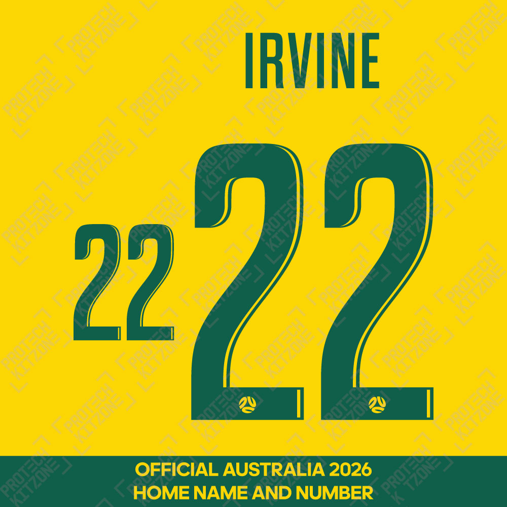 Irvine 22 - Official Australia 2026 Home Name and Numbering