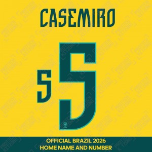 Casemiro 5 - Official Brazil 2026 Home Name and Numbering Casemiro 5 - Official Brazil 2026 Home Name and Numbering