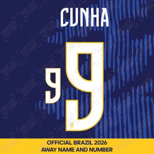 Cunha 9 - Official Brazil 2026 Away Name and Numbering Cunha 9 - Official Brazil 2026 Away Name and Numbering
