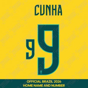 Cunha 9 - Official Brazil 2026 Home Name and Numbering Cunha 9 - Official Brazil 2026 Home Name and Numbering