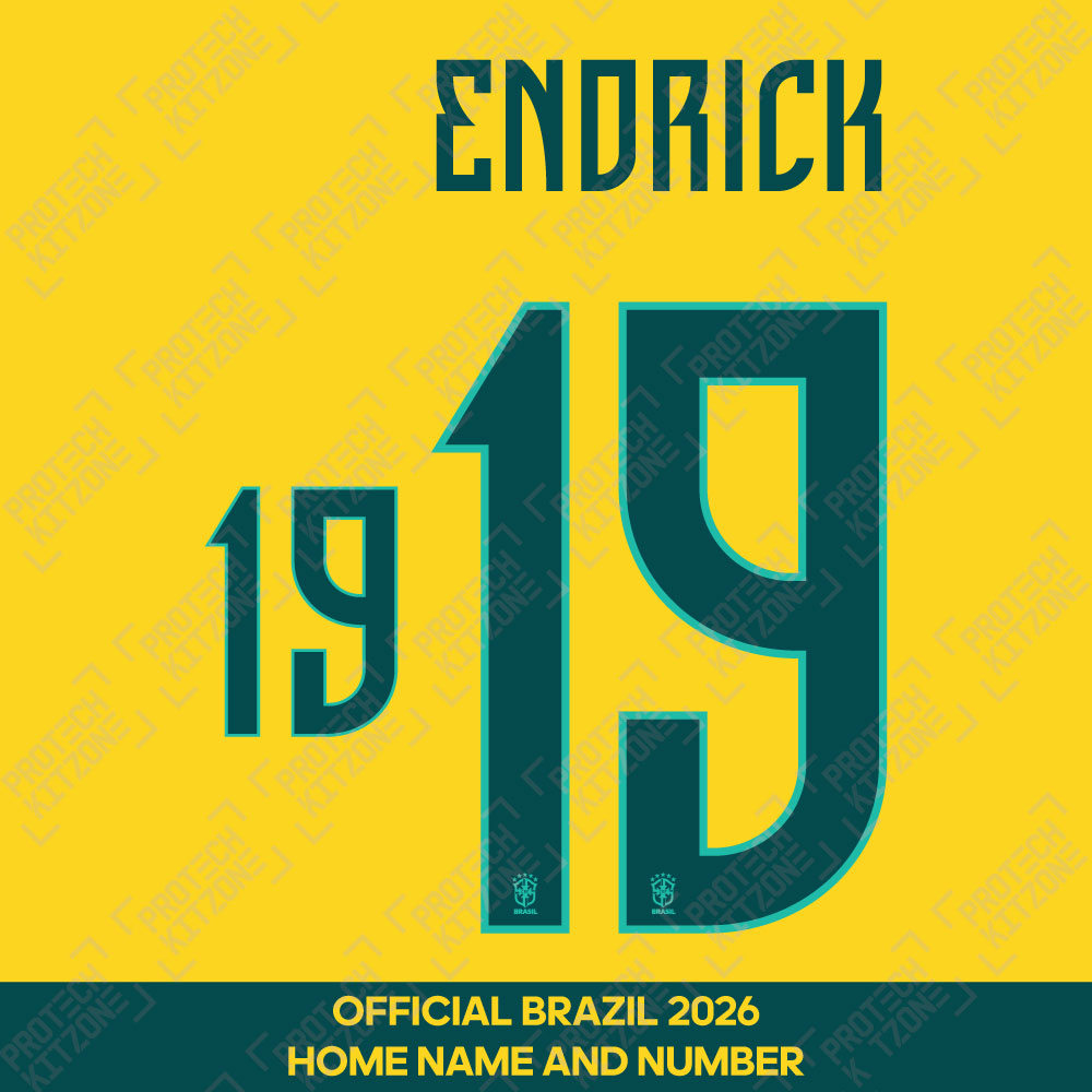 Endrick 19 - Official Brazil 2026 Home Name and Numbering 