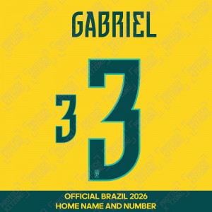 Gabriel 3 - Official Brazil 2026 Home Name and Numbering Gabriel 3 - Official Brazil 2026 Home Name and Numbering