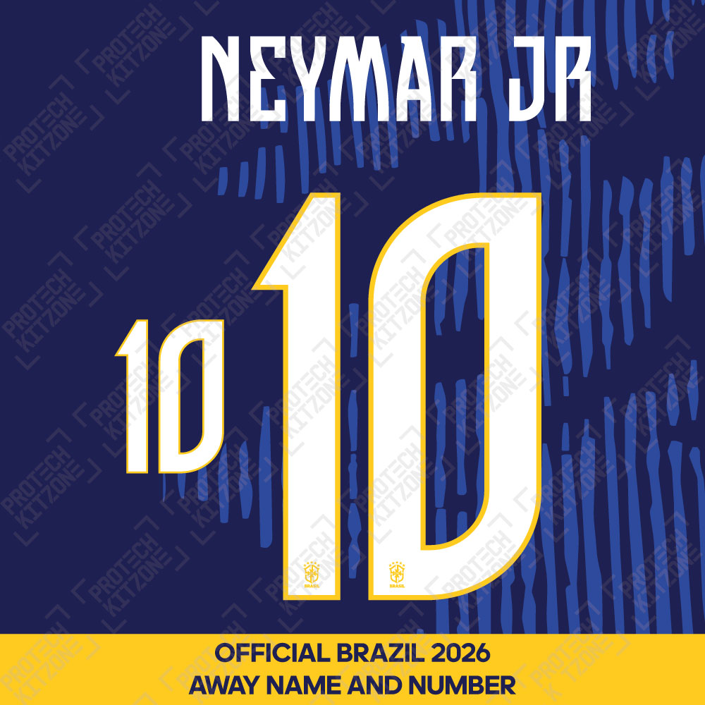 Neymar Jr 10 - Official Brazil 2026 Away Name and Numbering (NJR10 BRA26AW, Brazil National Team, ) by www.protechkitzone.com Neymar Jr 10 - Official Brazil 2026 Away Name and Numbering