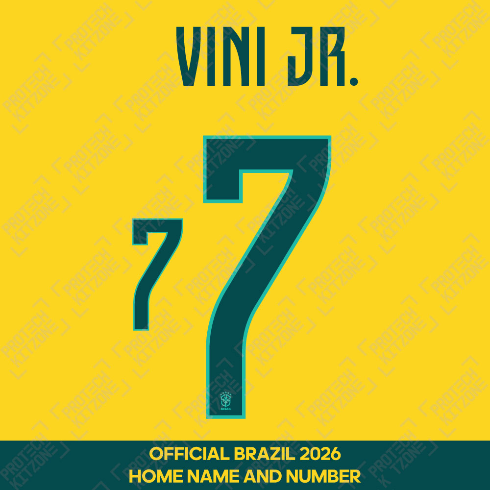 Vini Jr. 7 - Official Brazil 2026 Home Name and Numbering (VJR7 BRA26HM, Brazil National Team, ) by www.protechkitzone.com Vini Jr. 7 - Official Brazil 2026 Home Name and Numbering