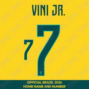 Vini Jr. 7 - Official Brazil 2026 Home Name and Numbering Vini Jr. 7 - Official Brazil 2026 Home Name and Numbering