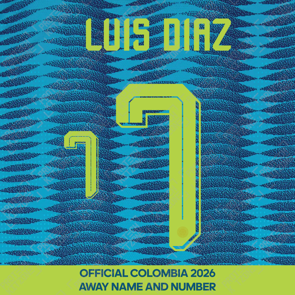Luis Diaz 7 - Official Colombia 2026 Away Name and Numbering 