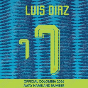 Luis Diaz 7 - Official Colombia 2026 Away Name and Numbering Luis Diaz 7 - Official Colombia 2026 Away Name and Numbering
