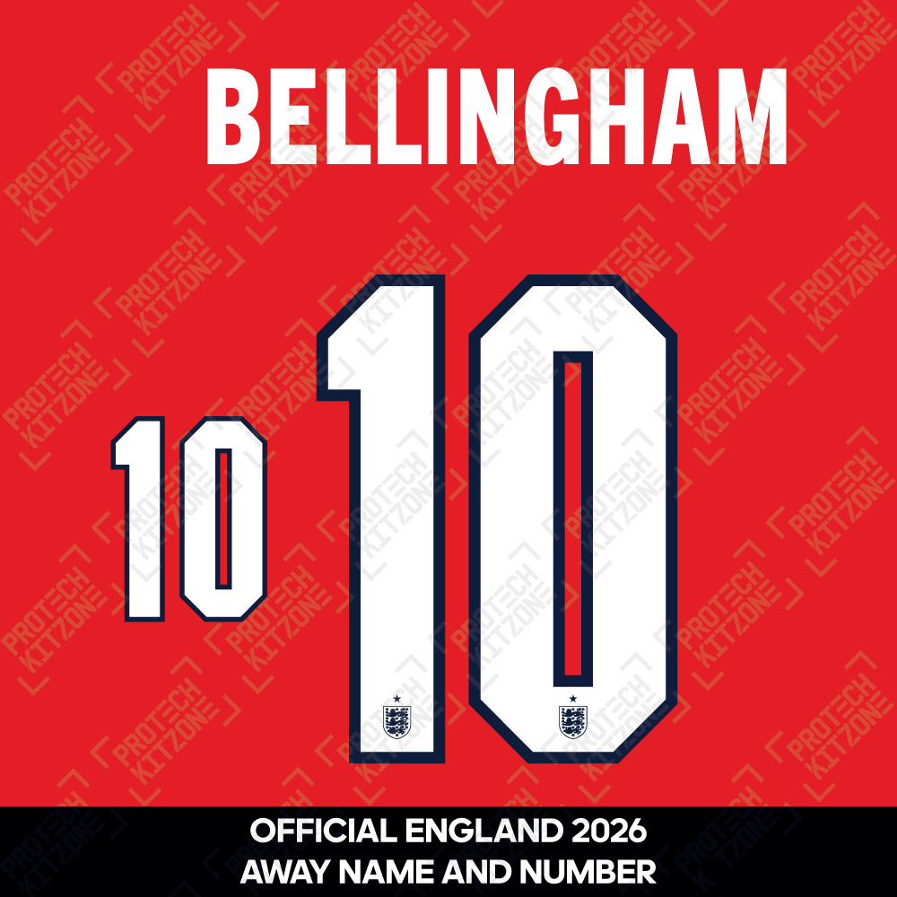 Bellingham 10 - Official England 2026 Away Name and Numbering 
