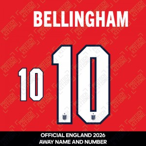Bellingham 10 - Official England 2026 Away Name and Numbering Bellingham 10 - Official England 2026 Away Name and Numbering