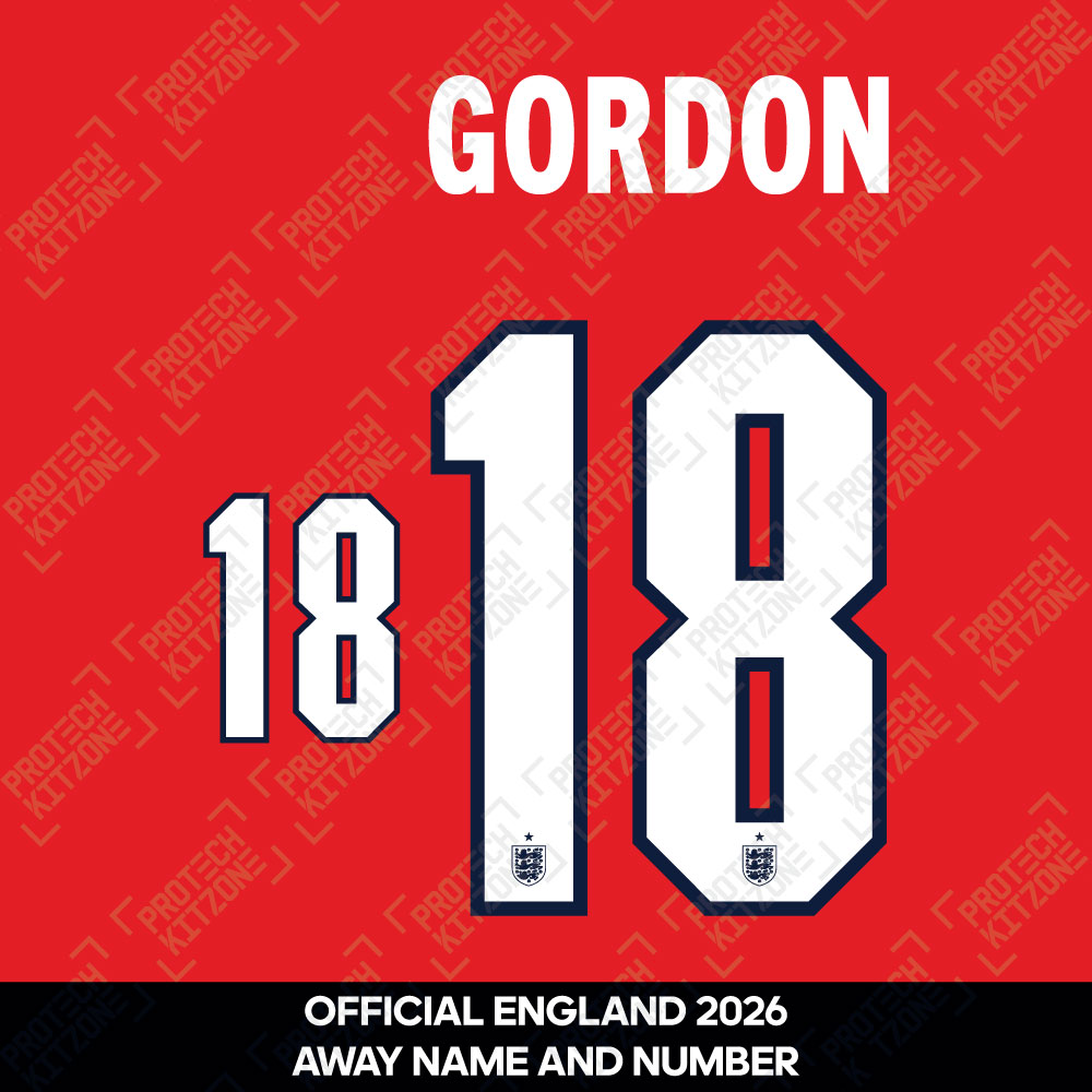 Gordan 18 - Official England 2026 Away Name and Numbering