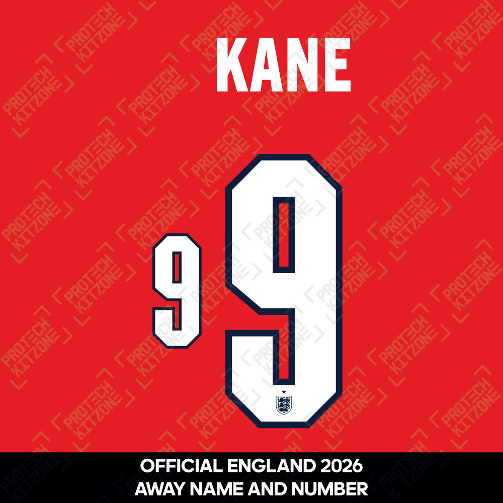 Kane 9 - Official England 2026 Away Name and Numbering 