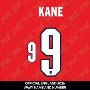 Kane 9 - Official England 2026 Away Name and Numbering Kane 9 - Official England 2026 Away Name and Numbering