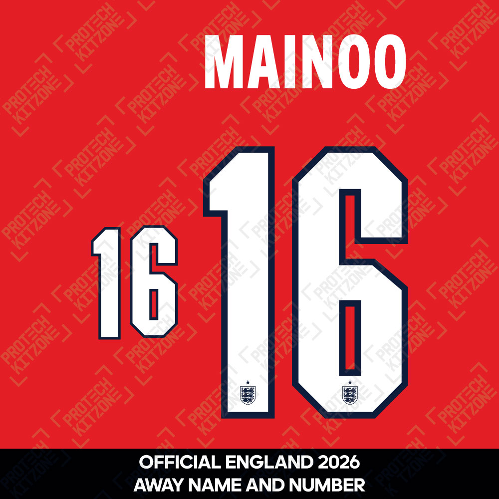 Mainoo 16 - Official England 2026 Away Name and Numbering