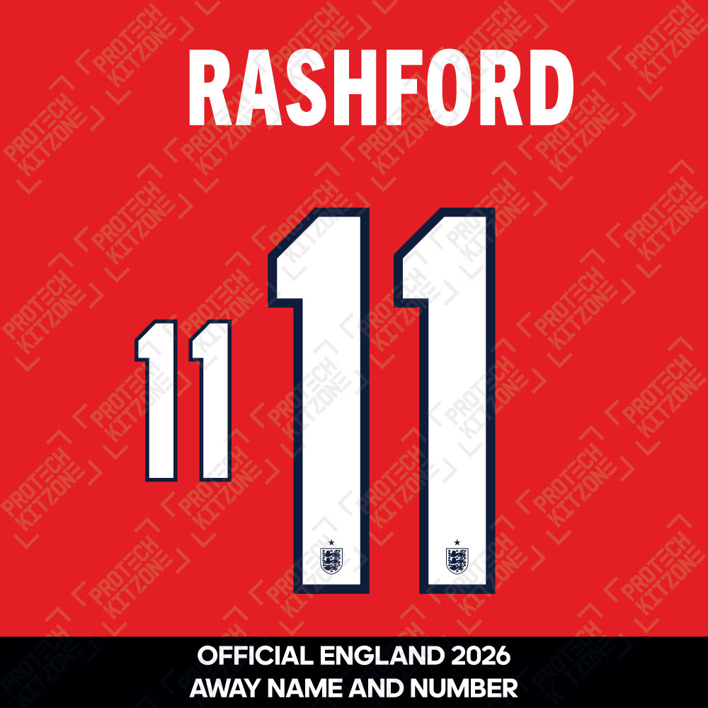 Rashford 11 - Official England 2026 Away Name and Numbering Rashford 11 - Official England 2026 Away Name and Numbering