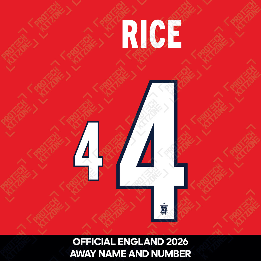 Rice 4 - Official England 2026 Away Name and Numbering 