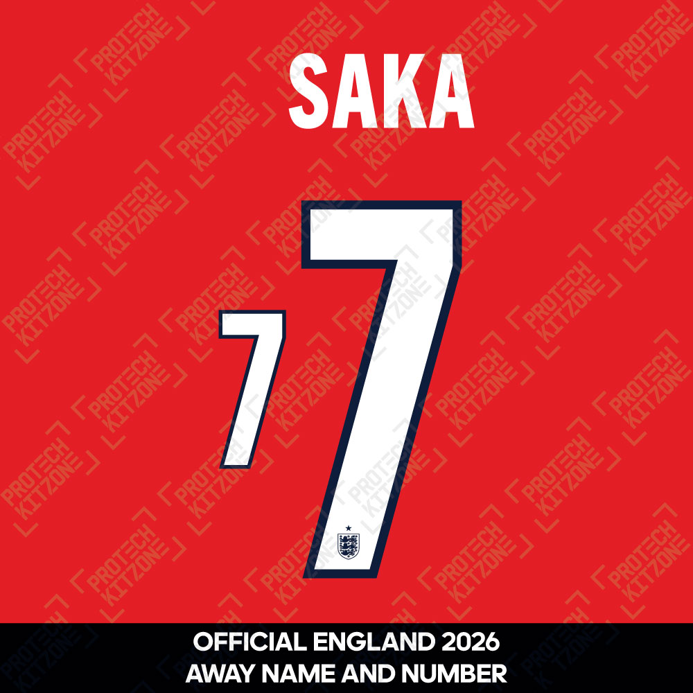 Saka 7 - Official England 2026 Away Name and Numbering