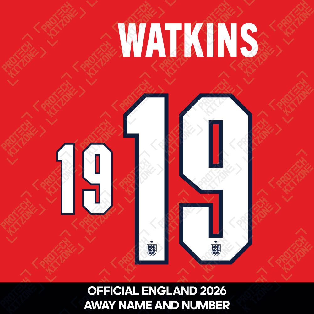 Watkins 19 - Official England 2026 Away Name and Numbering Watkins 19 - Official England 2026 Away Name and Numbering