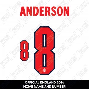 Anderson 8 - Official England 2026 Home Name and Numbering Anderson 8 - Official England 2026 Home Name and Numbering