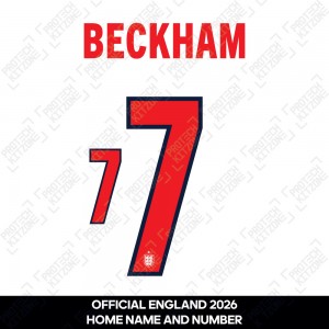 Beckham 7 - Official England 2026 Home Name and Numbering Beckham 7 - Official England 2026 Home Name and Numbering