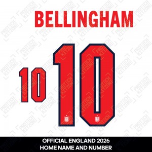 Bellingham 10 - Official England 2026 Home Name and Numbering Bellingham 10 - Official England 2026 Home Name and Numbering