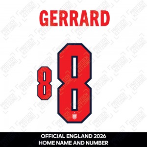 Gerrard 8 - Official England 2026 Home Name and Numbering Gerrard 8 - Official England 2026 Home Name and Numbering