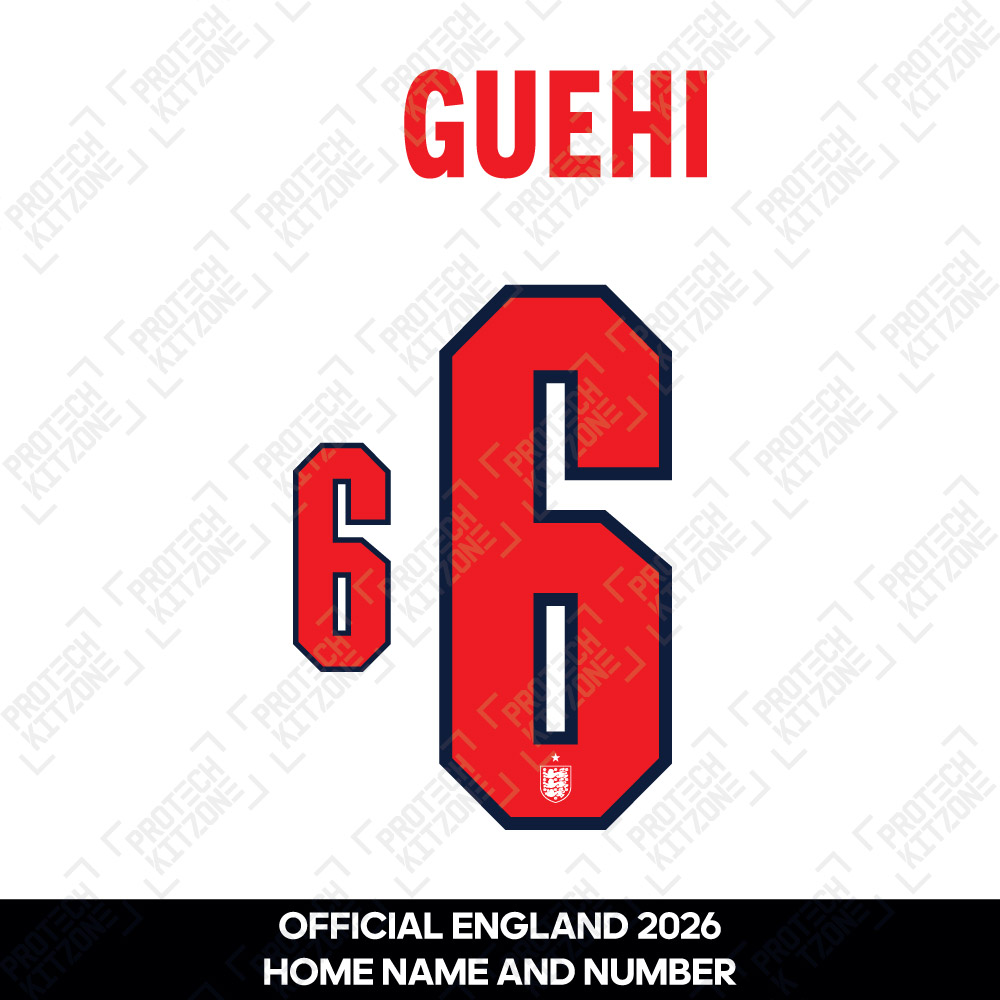 Guehi 6 - Official England 2026 Home Name and Numbering 
