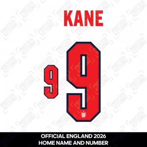 Kane 9 - Official England 2026 Home Name and Numbering Kane 9 - Official England 2026 Home Name and Numbering