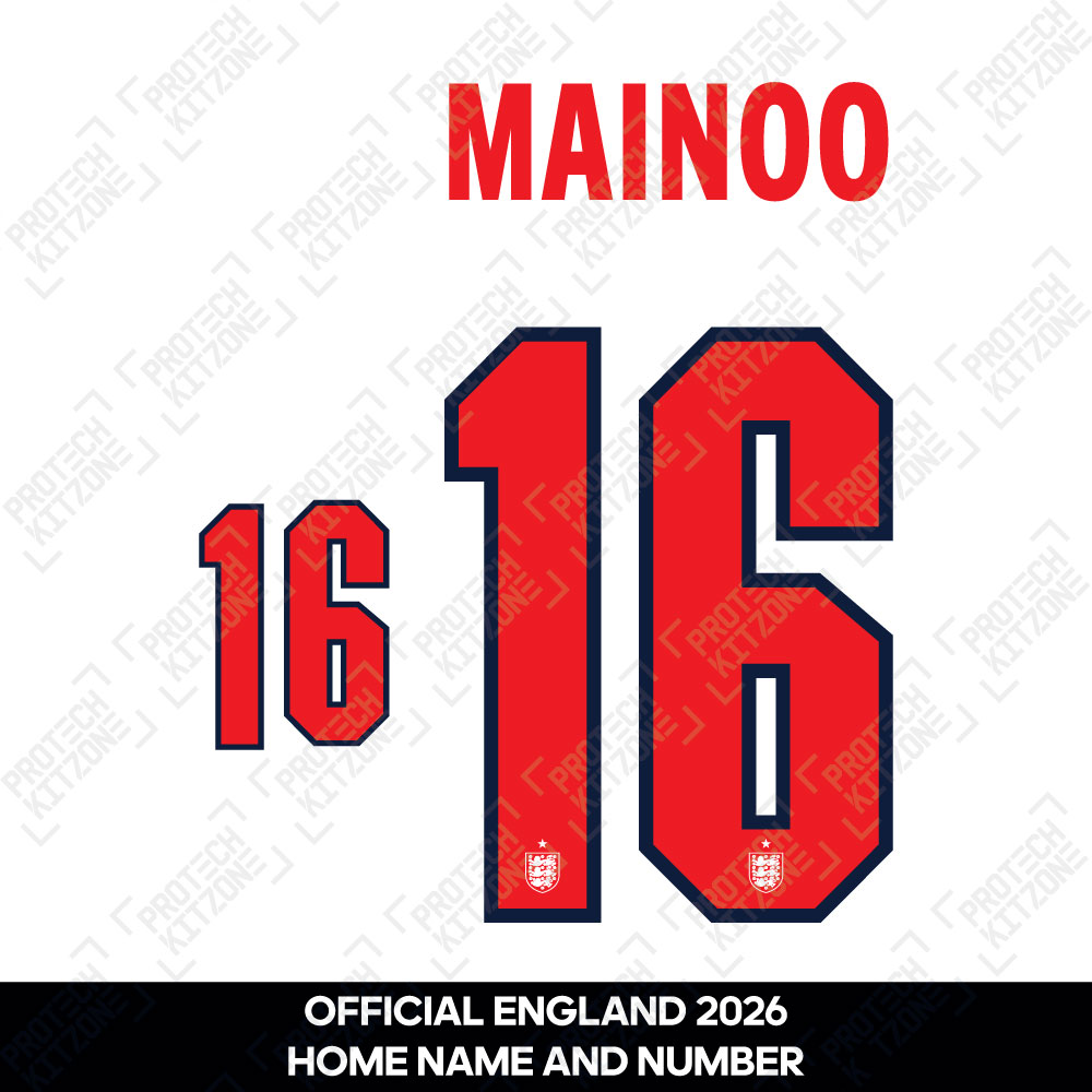 Mainoo 16 - Official England 2026 Home Name and Numbering