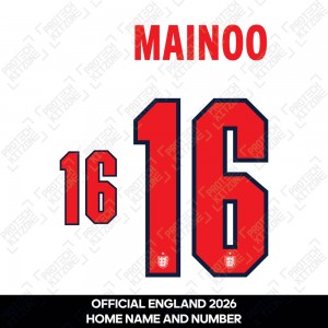 Mainoo 16 - Official England 2026 Home Name and Numbering Mainoo 16 - Official England 2026 Home Name and Numbering