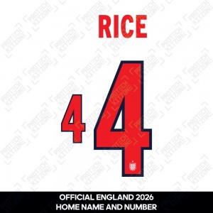 Rice 4 - Official England 2026 Home Name and Numbering Rice 4 - Official England 2026 Home Name and Numbering