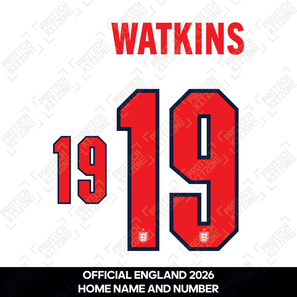 Watkins 19 - Official England 2026 Home Name and Numbering Watkins 19 - Official England 2026 Home Name and Numbering