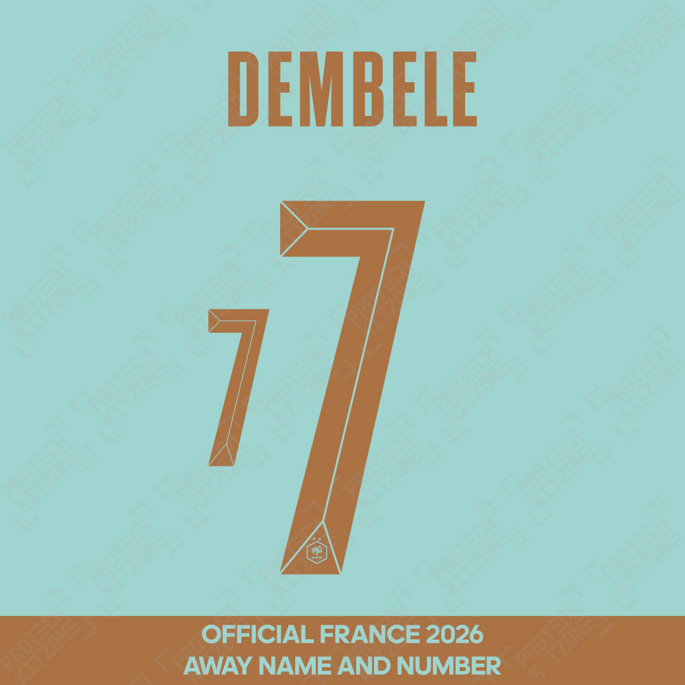 Dembele 7 - Official France 2026 Away Name and Numbering (D7-FFF-26-AW, 2026 National Team Printing, ) by www.protechkitzone.com Dembele 7 - Official France 2026 Away Name and Numbering