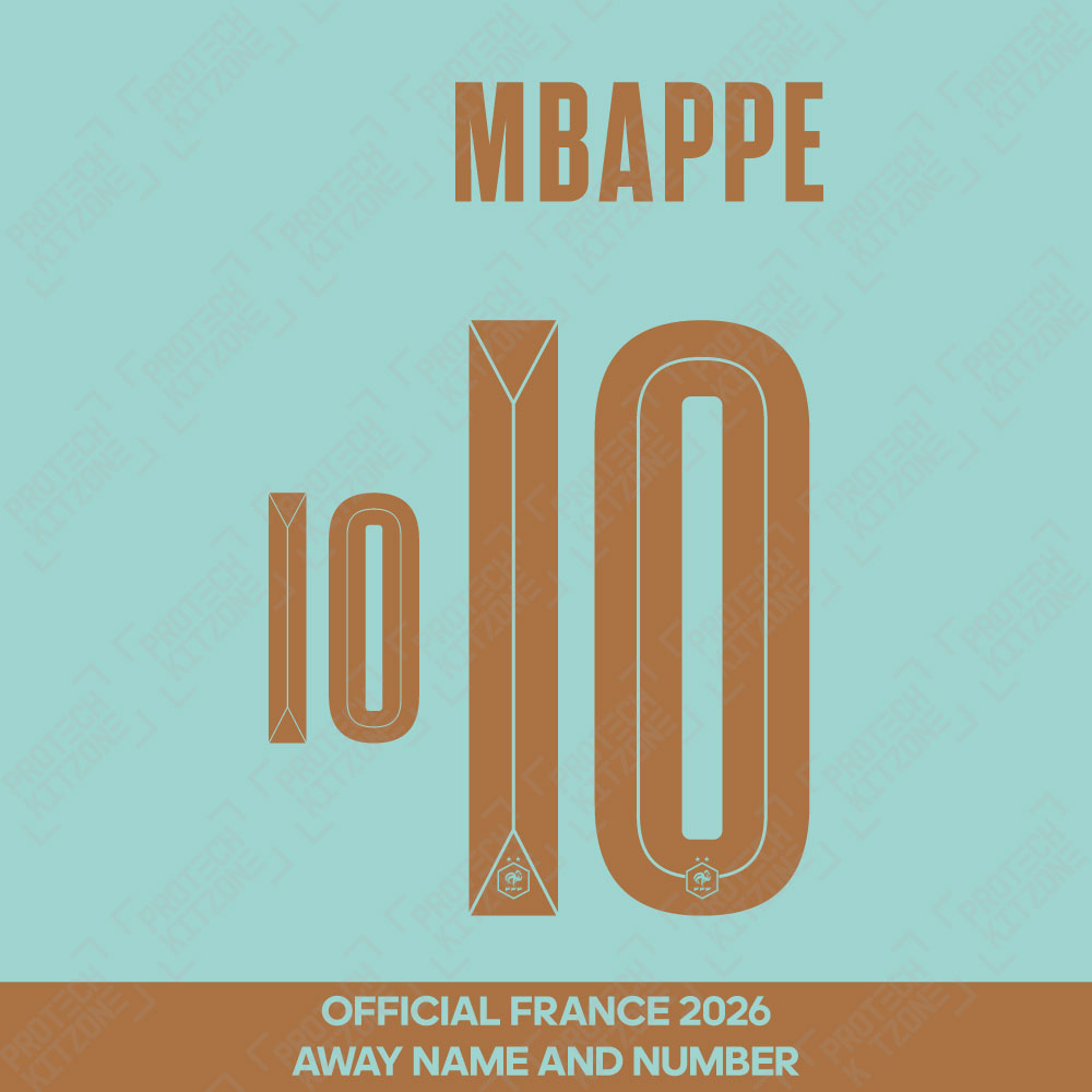 Mbappe 10 - Official France 2026 Away Name and Numbering (M10-FFF-26-AW, 2026 National Team Printing, ) by www.protechkitzone.com Mbappe 10 - Official France 2026 Away Name and Numbering