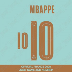 Mbappe 10 - Official France 2026 Away Name and Numbering