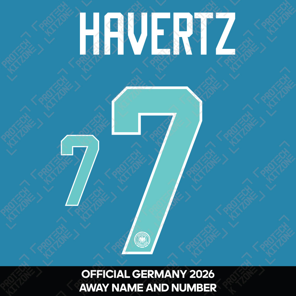 Havertz 7 - Official Germany 2026 Away Name and Numbering (DFB-26-NNS-Away (White/Tiffany)-Havertz - 7, 2026 National Team Printing, ) by www.protechkitzone.com Havertz 7 - Official Germany 2026 Away Name and Numbering