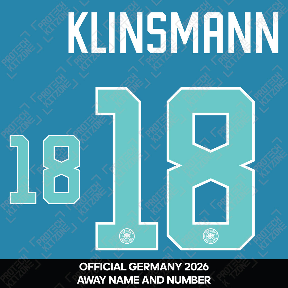 Klinsmann 18 - Official Germany 2026 Away Name and Numbering (DFB-26-Away-W/T-Klinsmann 18, 2026 National Team Printing, ) by www.protechkitzone.com Klinsmann 18 - Official Germany 2026 Away Name and Numbering