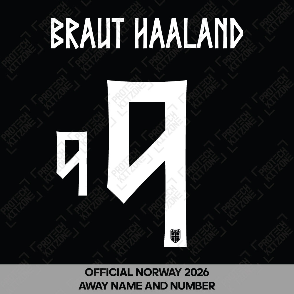 Braut Haaland 9 - Official Norway 2026 Away Name and Numbering (H9-NOR-26-AW, 2026 National Team Printing, ) by www.protechkitzone.com Braut Haaland 9 - Official Norway 2026 Away Name and Numbering