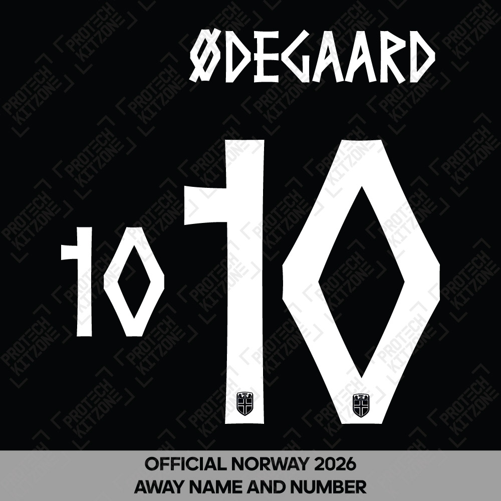Ødegaard 10 - Official Norway 2026 Away Name and Numbering (O10-NOR-26-AW, 2026 National Team Printing, ) by www.protechkitzone.com Ødegaard 10 - Official Norway 2026 Away Name and Numbering