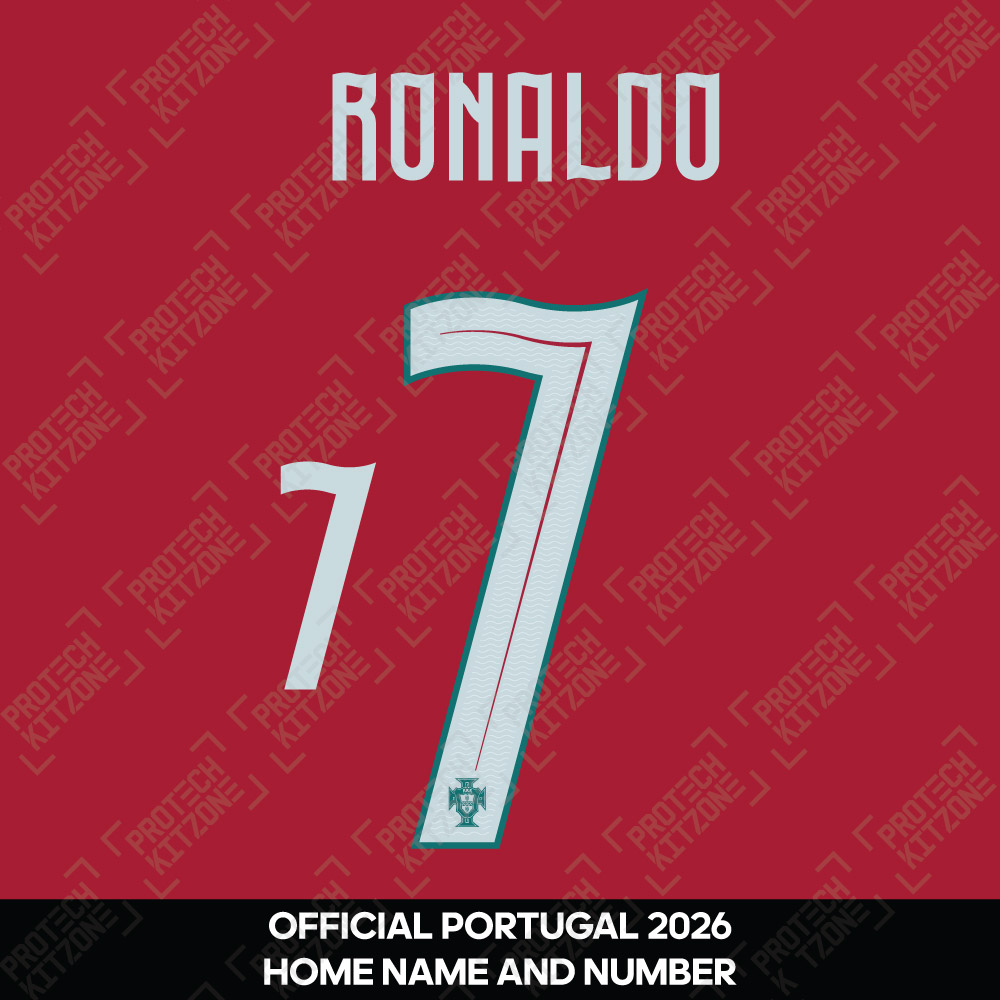 Ronaldo 7 (Official Portugal 2026 Home Name and Numbering) (FPF-26-NNS-Home (White/Sea Green)-Ronaldo - 7, 2026 National Team Printing, ) by www.protechkitzone.com Ronaldo 7 (Official Portugal 2026 Home Name and Numbering)