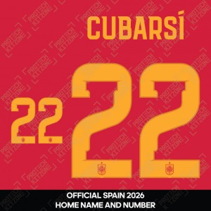 Cubarsí 22 - Official Spain 2026 Home Name and Numbering Cubarsí 22 - Official Spain 2026 Home Name and Numbering
